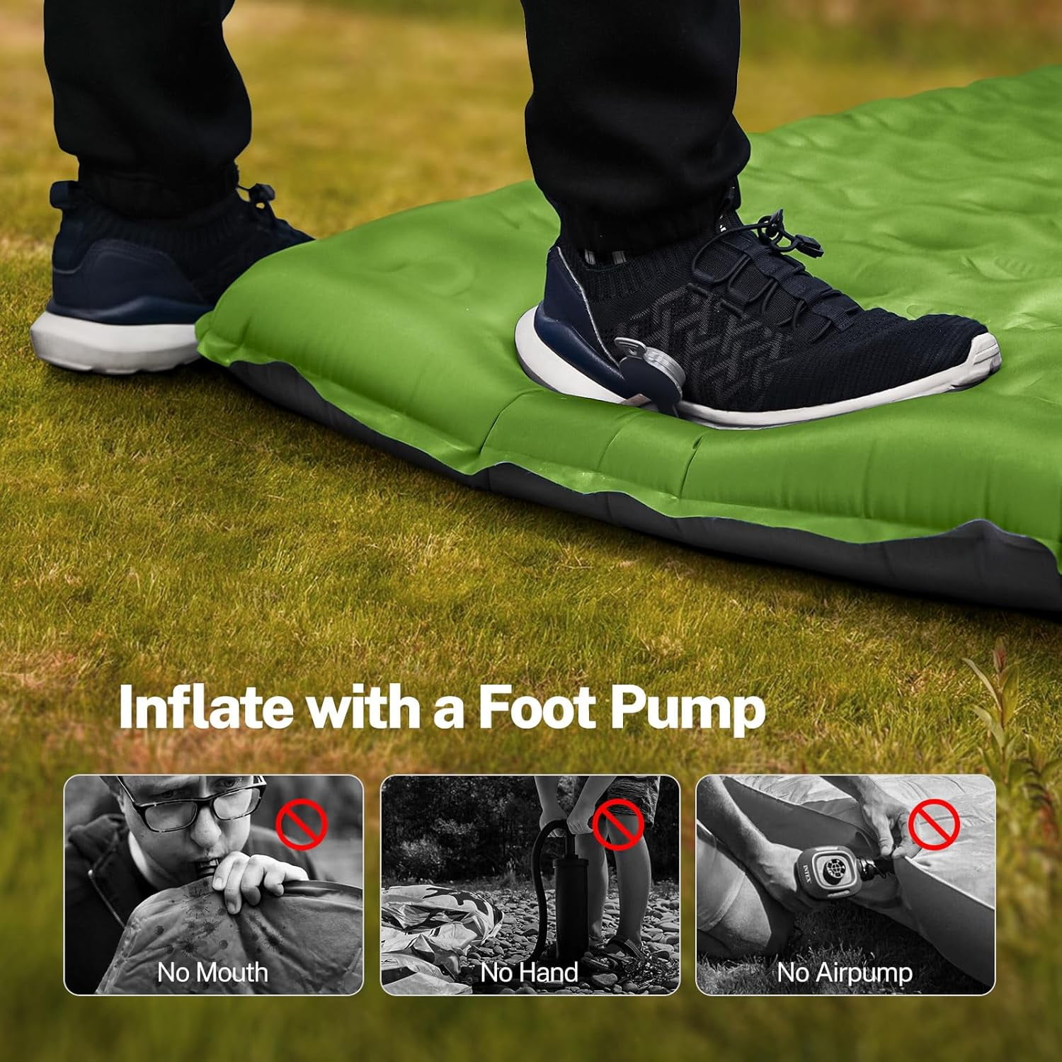 Oramoose Inflatable Sleeping Pad With Built-in Foot Pump - 4" Thick Camping Mat For Backpacking & Hiking