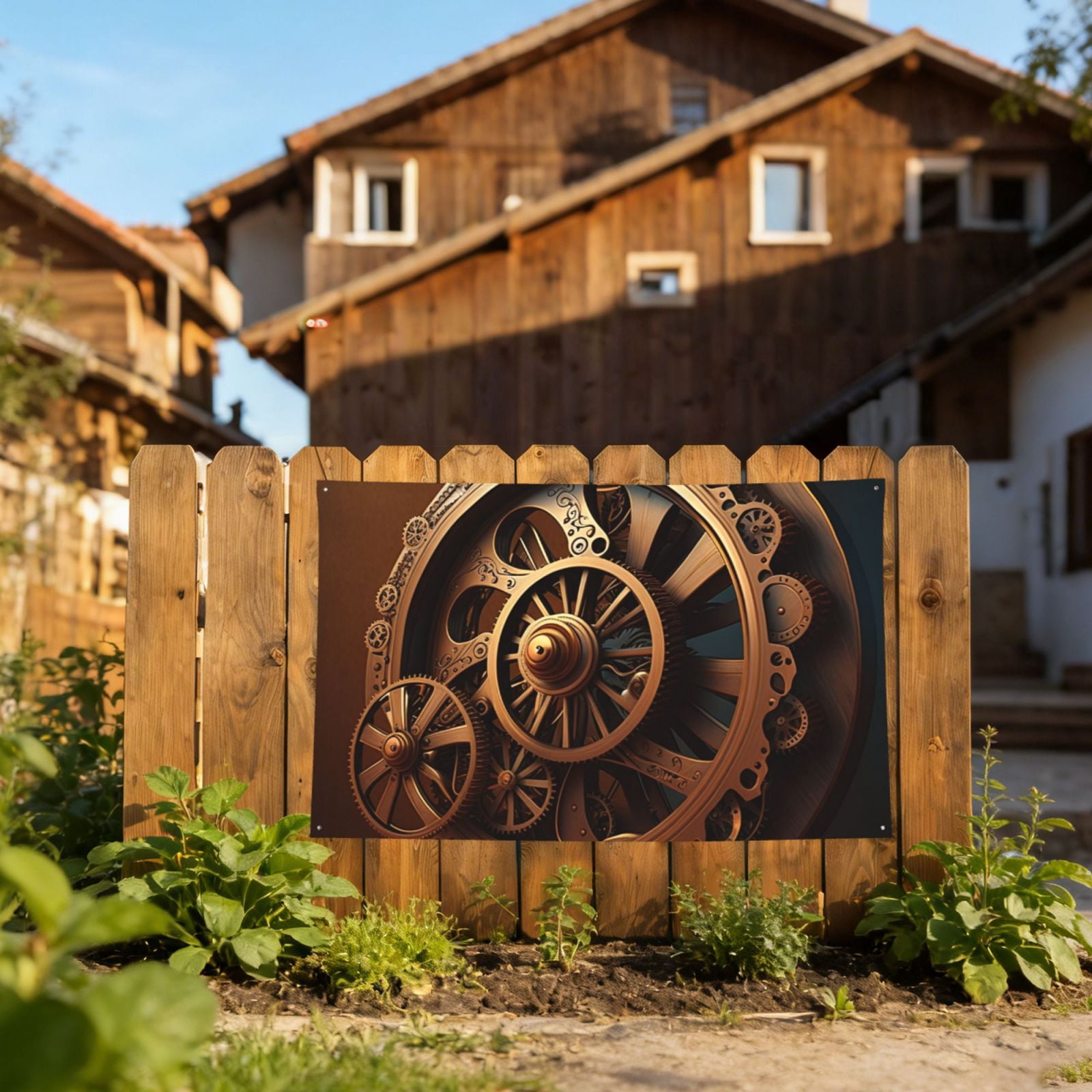 Steampunk Clockwork Wheels Four Hole Decorated Banner Flag for Garden Yard Home Decoration Indoor Outdoor 4x6 Ft