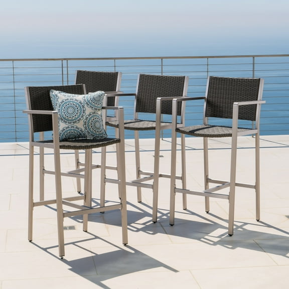 Miramar Outdoor Wicker Barstools, Set of 4, Grey