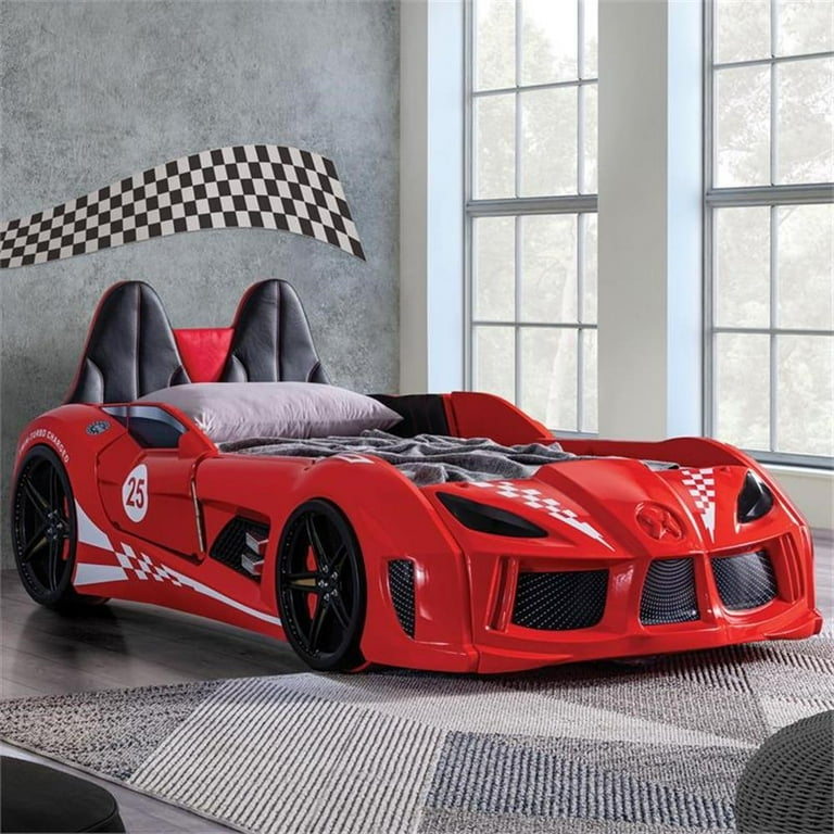 Furniture of America Sonet Plastic Twin Race Car Bed with LED