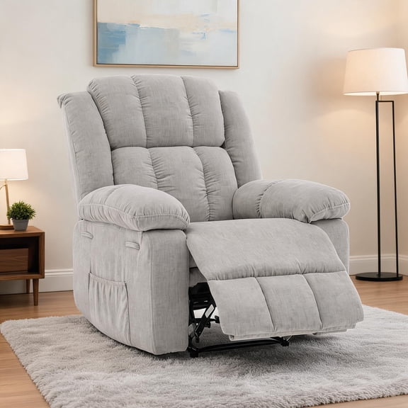 Massage and Heat Manual Recliner Chair for Adults Oversized Extra Wide Plush Seat Brown Sofa