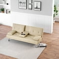 thumbnail image 4 of Modern Faux Leather Convertible Sleeper Sofa Bed, Folding Loveseat Futon Couch with Cup Holders for Living Room Bedroom, 4 of 15