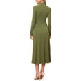 thumbnail image 3 of Vestido de suéter de cuello alto de mujer Inspire Chic, de manga larga, elástico, fluido, de punto acanalado, maxi, talla L, verde aguacate, 3 of 6