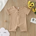 thumbnail image 2 of Otqutp Toddler Beach Clothing Girls Boys Short Sleeve Solid Colour Romper Bodysuits Summer Button Jumpsuit 0 to 12 Months, 2 of 8
