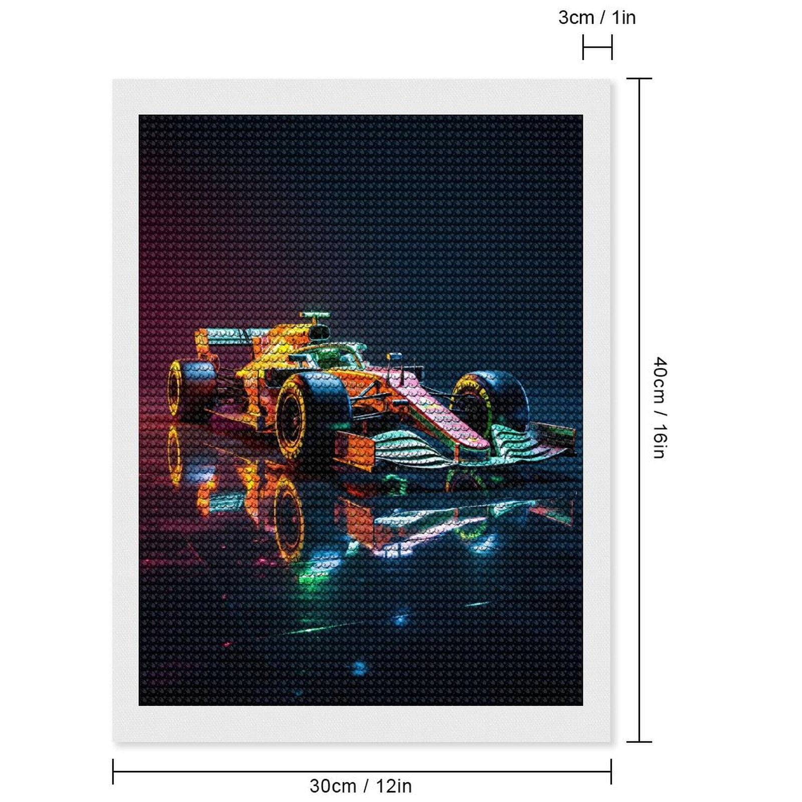 Diamond Art Kits for Adults, Futuristic Neon Racing Car Reflection 5D Diamond Painting Kits for Adults Beginners, DIY Full Drill Diamond Painting, Gem Art and Crafts 12x16