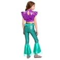 thumbnail image 5 of Aislor Girls Mermaid Two Piece Outfit Iridescent Cap Sleeve Crop Top with Flared Fishtail Bottoms Purple Mint Green 8, 5 of 6