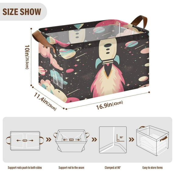 BZSMCE Collapsible Fabric Cube Storage Bins Spaceship Take Printing Design Pattern Storage Box