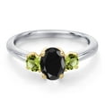 thumbnail image 3 of Gem Stone King 10K Two Tone Gold Black Sapphire and Green Peridot Engagement Ring for Women | 1.51 Cttw | Oval 7X5MM | Gemstone September Birthstone | Size 6, 3 of 6