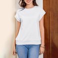 thumbnail image 5 of biudgviw Summer Tops for Women Boat Neck Loose Shirt Cap Sleeve Solid Color Tee Comfortable Lightweight Tunic Blouse, 5 of 6