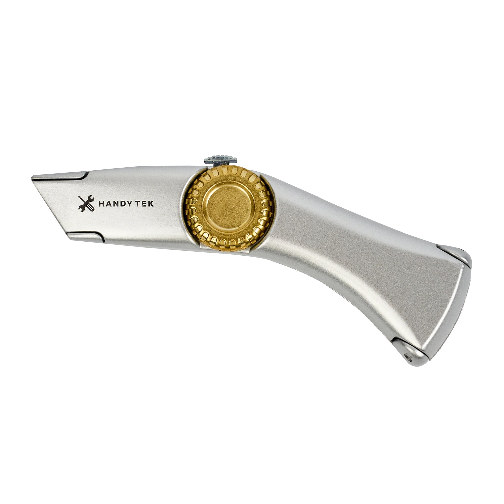 Handy Tek Quick Change Blade Razor Knives, 6 Folding Utility Knives - Includes 6 Sharp Blades, 19 mm Wide, Silver Zinc Box Cutters, Wheel Lock Design, Heavy-Duty - Restaurantware