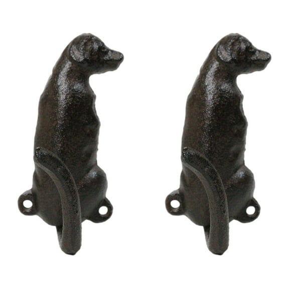 Pack Of 2 Rustic Cast Iron Golden Retriever Labrador Wagging Tail Wall Hooks
