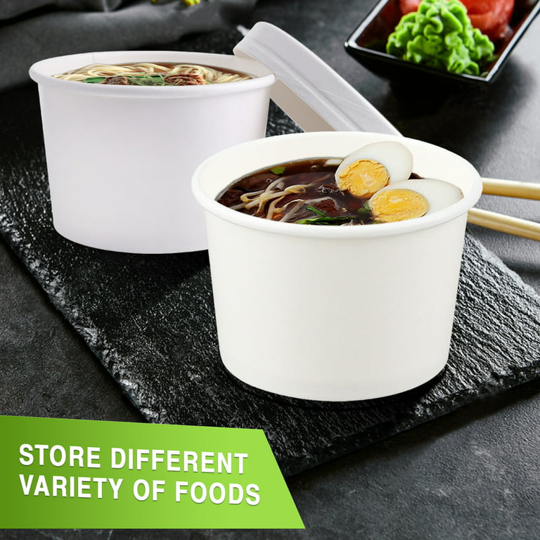 DHG Professional 250 Sets White Paper Food Containers with Vented Lids, to Go Hot Soup Bowls, Disposable Ice Cream Cups (8oz)
