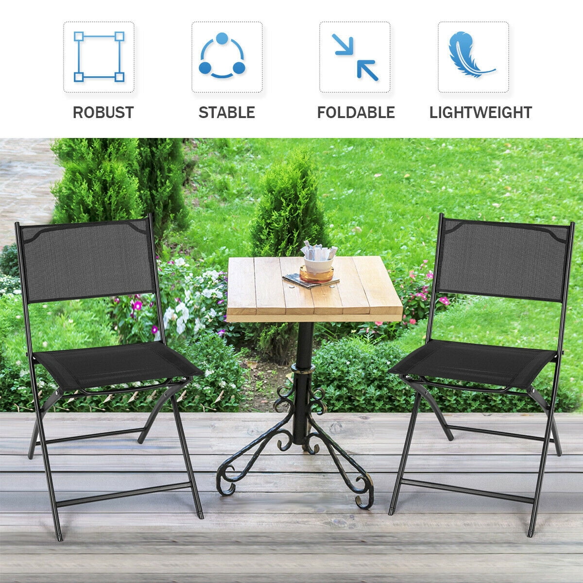 Costway Set of 4 Outdoor Patio Folding Chairs Camping Deck Garden Pool Beach Furniture