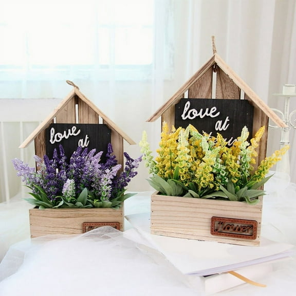 Rustic Wall Mounted Wooden House with -Flower Plants Bonsai Holder Display Shelf Home Decor C