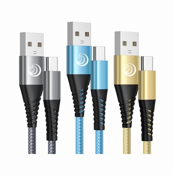 USB C Cable 3FT 3Pack Fast Charging Nylon Braided Long Type C Charger Cable for Samsung Galaxy S24 S23 S22 S21 S10 S9 S8 A02s A03s A11 A12 A13 A14 A21 A22 A32 A42 A53, Tablet, LG, TCL