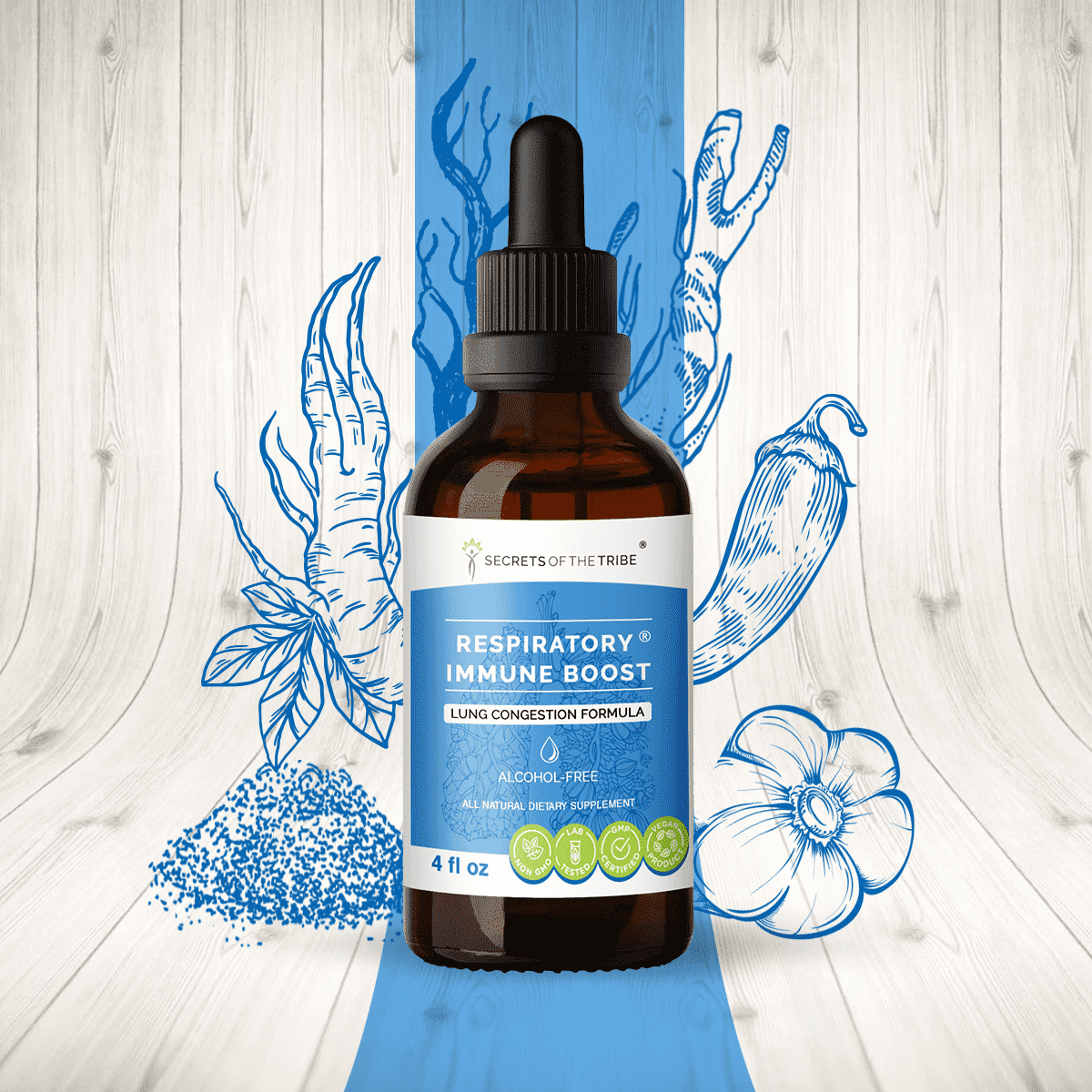 Secrets Of The Tribe Respiratory Immune Boost Blend Tincture Dietary Supplement, Natural Extract, Made from Echinacea, Garlic, Umckaloabo, Cayenne, Astragalus, Eleuthero Siberian Ginseng 4 oz