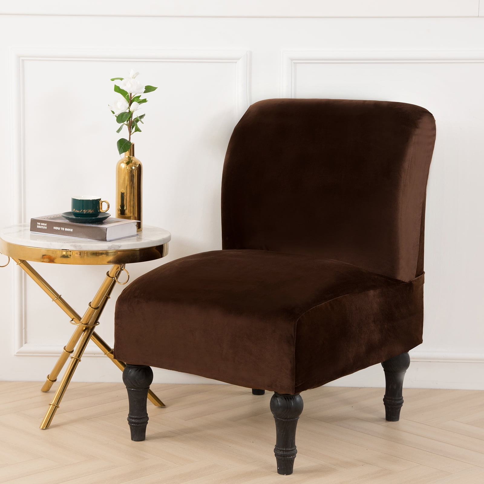LiveGo Armless Accent Chair Cover, Stretch Velvet Armless Slipper Chair