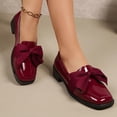 thumbnail image 5 of Miluxas Walking Loafers for Women Dressy Bow Leather Square Toe Slip on Shoes Red 9.5(43), 5 of 9