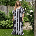 thumbnail image 2 of Oussum Kaftan Dresses for Women Striped Black Maxi Dress, Polyester V-Neck Kimono 3/4 Sleeve Cruise Wear, One Size 1X–3X, 2 of 5