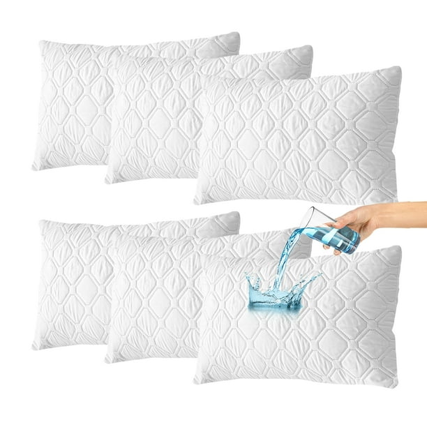 Amorosa 6 Piezas Fundas de Almohadas Impermeable de Triple Capa Funda de Almohada Sofá Transpirable Protector de AlmohadaI Lavable Máquina para Hogar Hotel Blanco Estándar-50*80cm
