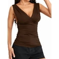 thumbnail image 2 of Women'S Deep V Tank Top, Ruched Waist Tight Fitted Camis with Open Back for Layering and Style Brown XL, 2 of 9