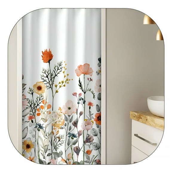 RLESO Small Stall Shower Curtain 36W X72H Inches Narrow Rv Floral Flower Set with 12 Hooks