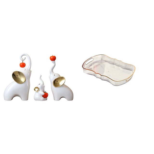 Figuras De Familia De Elefantes Y Estatuas De Animales, Artesanías Combinadas Con Bandeja Para Servir Alimentos, Bandeja De Tocador De Baño, Bandeja De Frutas, Bandeja De Comida De Cafetería