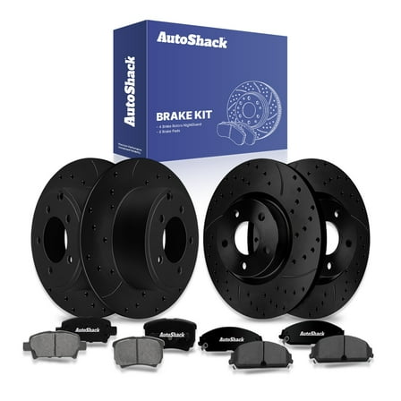 AutoShack Front & Rear Drilled & Slotted Brake Rotors Ceramic Brake Pads | Replacement For 2013-2014 Chrysler 200 2013-2014 Dodge Avenger 2.4L FWD | Black E-Coated | 12-PC Brake Kit | NightGuard