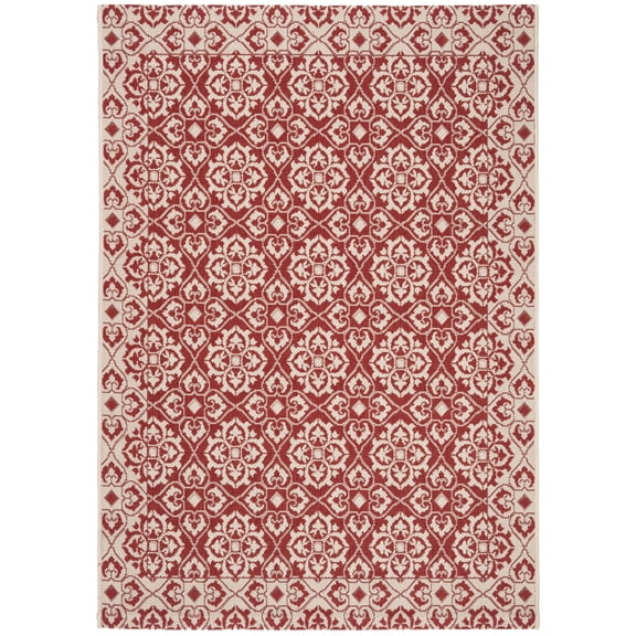 SAFAVIEH Courtyard Austin Geometric Indoor/Outdoor Area Rug, 4' x 5'7", Red/Cream