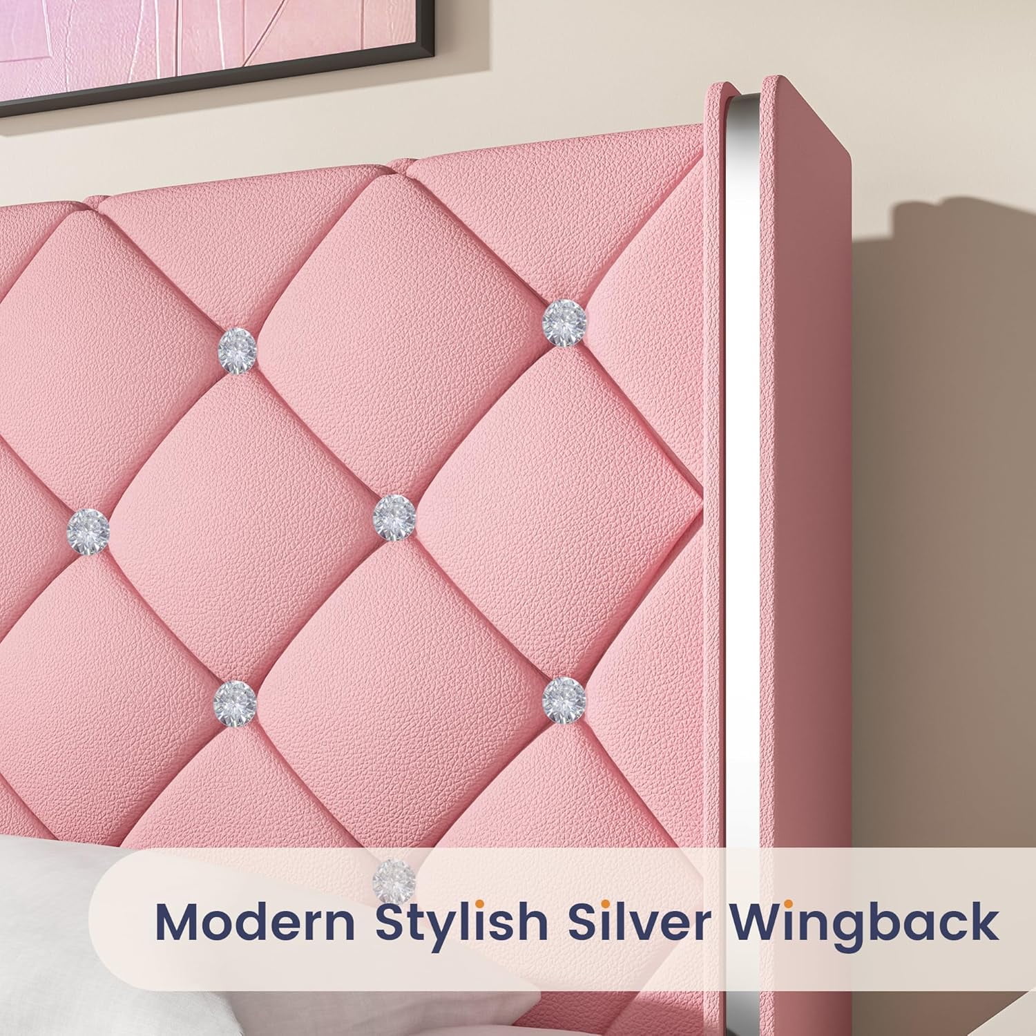 DreamCurship Queen Size Bed Frame, Pink Queen Bed Frame with Headboard and Footboard, Modern Upholstered Bed Frame, Pink