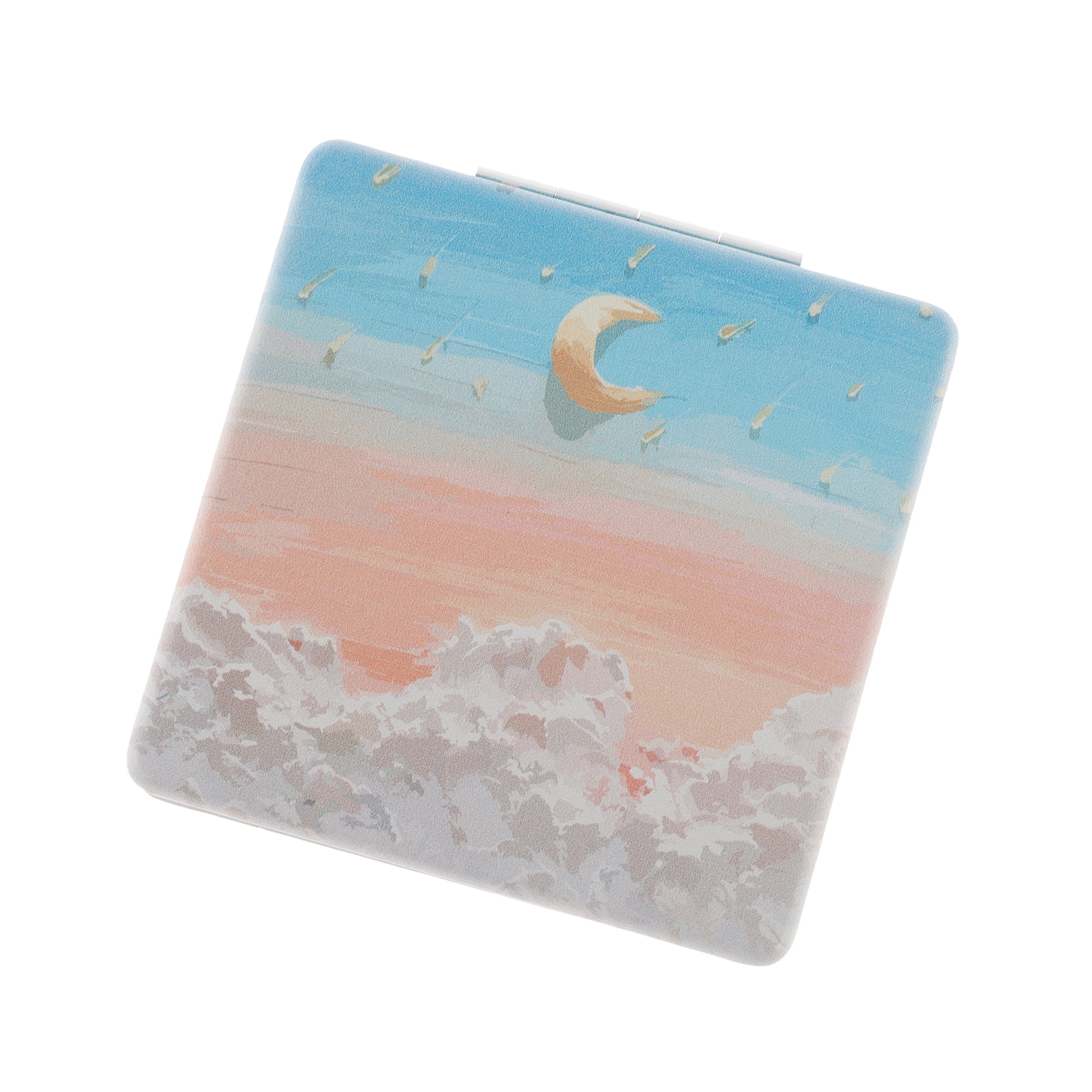 Unique Bargains 1 Pc Women Square Hand-drawn Makeup Mirror for Travel Blue White Pink