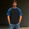 thumbnail image 5 of Havenx Mens Denim Shirt Raglan Sleeves Patchwork T-Shirt Short Sleeve Crewneck Tee Contrast Colors Casual Comfy Trendy Summer Gym Fashion Top,Dark Gray 3XL, 5 of 5