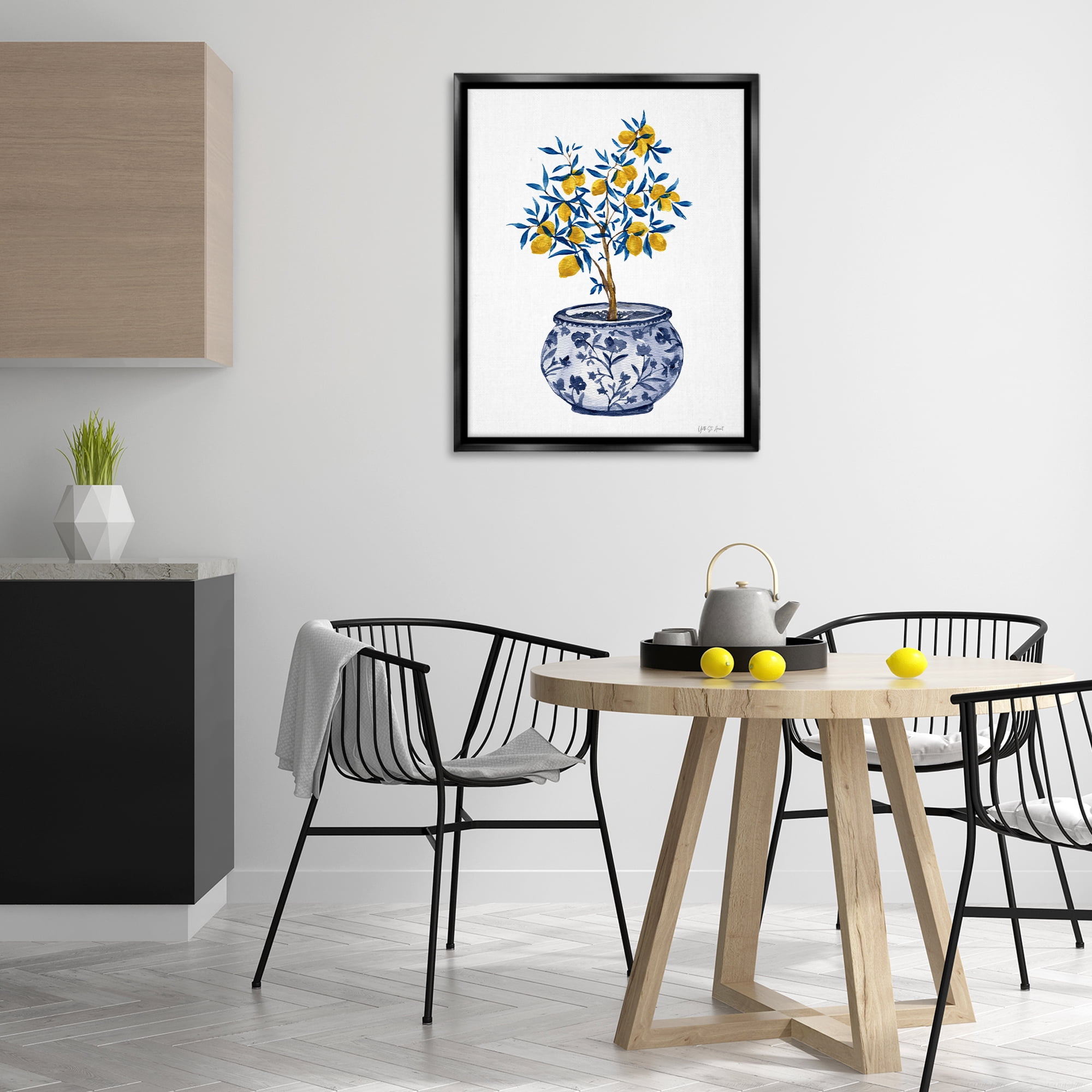 Stupell Industries Lemon Tree in Chinoiserie Food & Beverage Painting Black Floater Framed Art Print Wall Art, 25 x 31