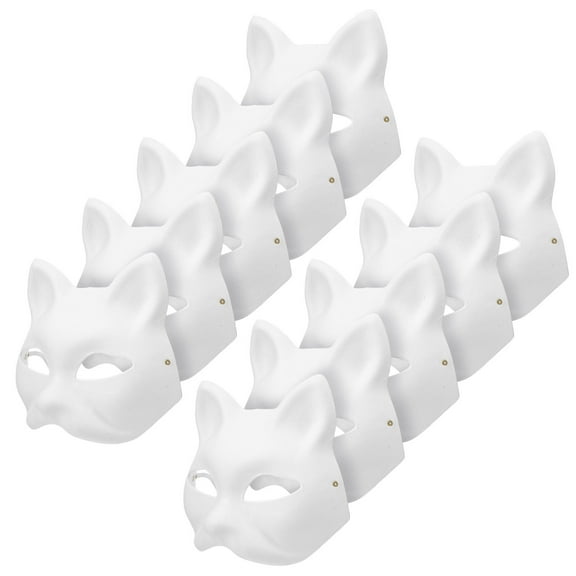 TINKSKY 10Pcs Cat Face Masks White Pulp DIY Paintable Blank Mask For Masquerade Wedding Prom