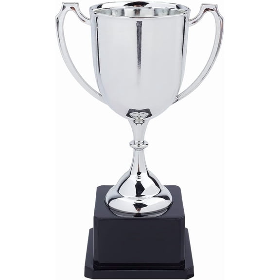 Trophy Cup 7.4inch Plastic Trophies Round Base for Party Favors Props Rewards Sports Winning Prizes Competitions Award Ceremony and Appreciation Gift Square Base Silver Color 1pc