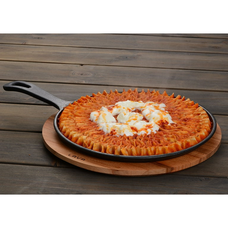 Lava Enameled Cast Iron Pizza, Crepe and Pancake Pan 8 inch-with Beechwood  Service Platter