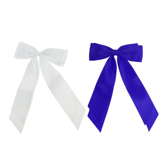 Unique Bargains 2 Pcs Fashion Double Ribbon Hair Clips Hairdo Clip White Blue