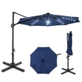 thumbnail image 1 of Costway 10 FT Cantilever Patio Umbrella with Solar LED Lights, 360° Rotation, Easy Tilt Navy Blue, 1 of 10