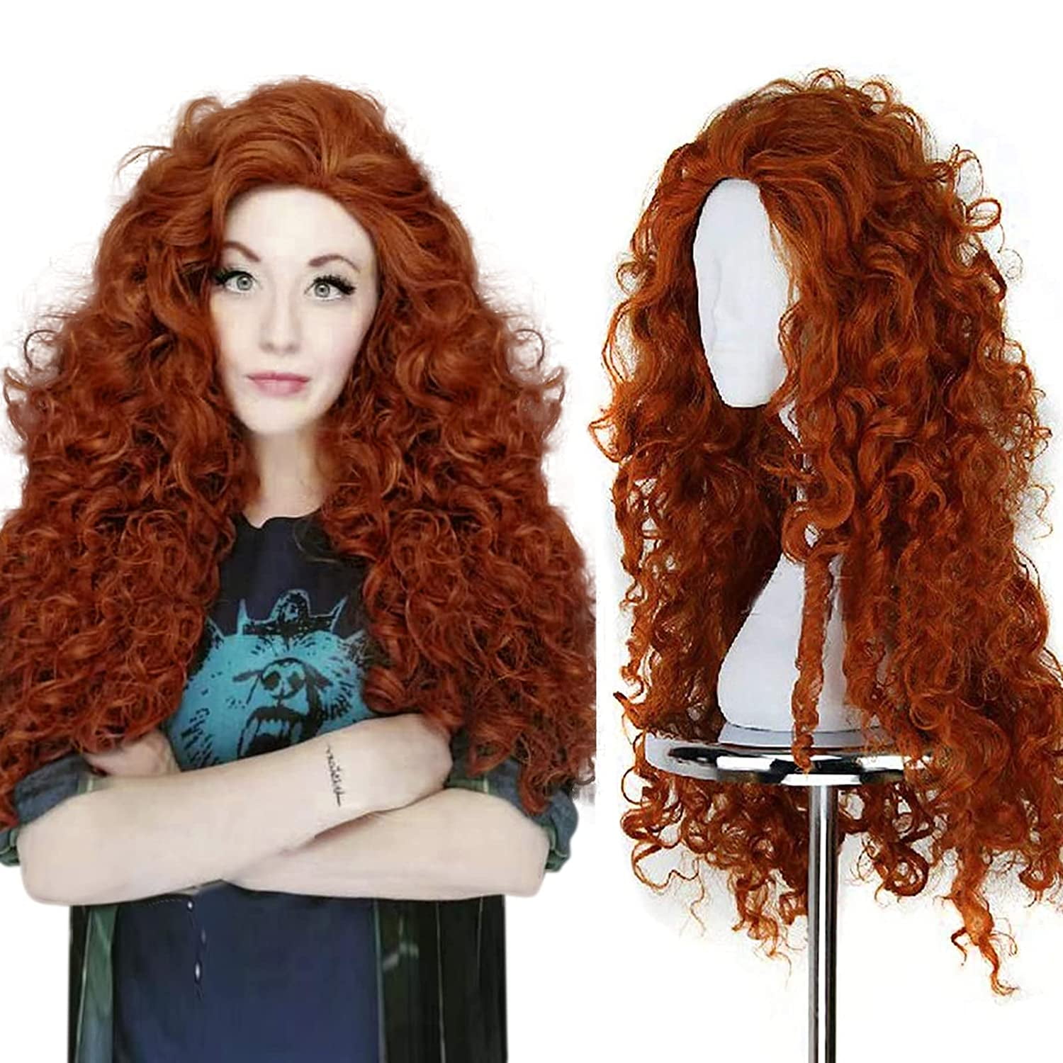 ANOGOL Brave Merida Cosplay Wig Winifred Sanderson Costume Wigs for Woman  Orange Curly Wavy Synthetic Hair Wigs for Halloween Party - Walmart.com