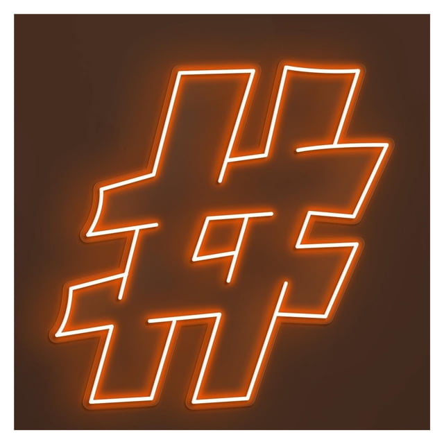 Letrero De Neón Con Hashtag, Ideal Para Decoración Oficinas Y Estudios, Brillo Ajustable, 38cm