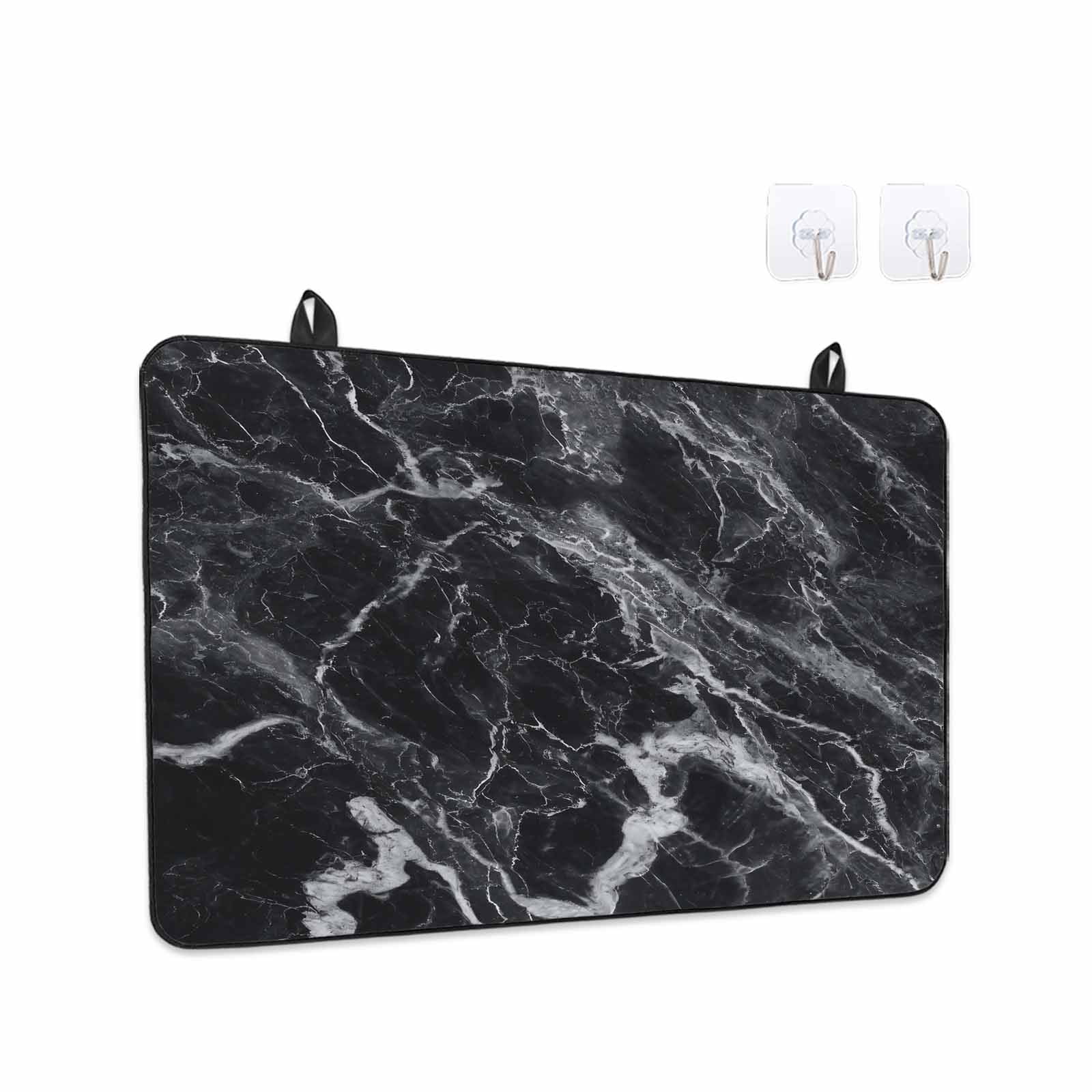 Black Marble Stove Top Cover for Electric Stove, Heat-proof & Non Slip Glass Top Stove Cover Protector, Vintage Minimalism White Abstract Texture Kitchen Flat Cooktop Rubber Mat 24x21 Inches