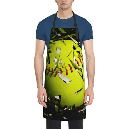 

Tebeau Ball Print Waterproof Cooking Aprons Adjustable Bib Soft Chef Apron with 2 Pockets for Men Women