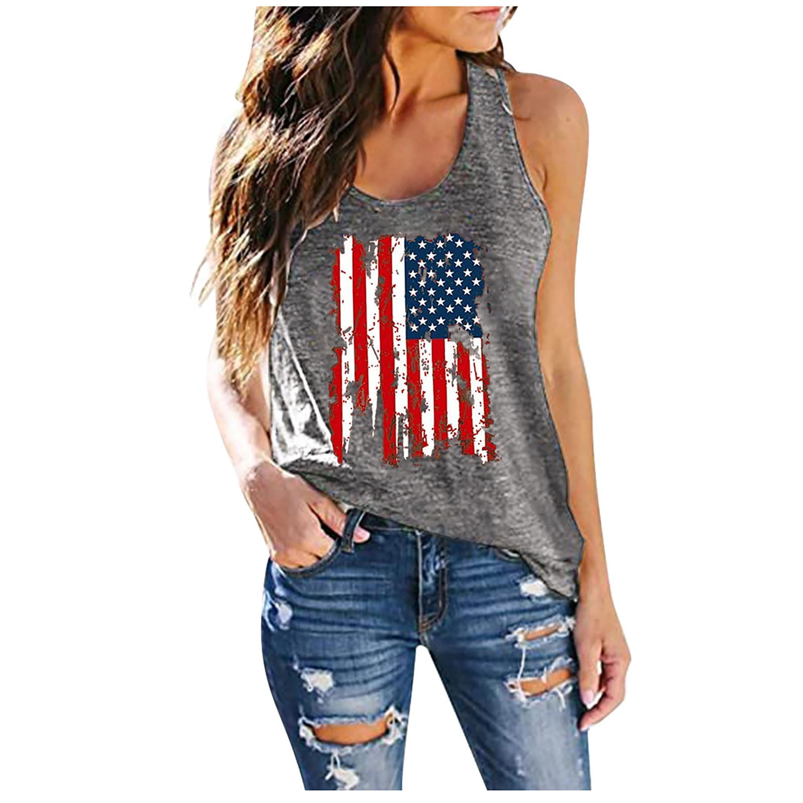 REORIAFEE American Flag US USA Flag Top for Women Print Independence ...