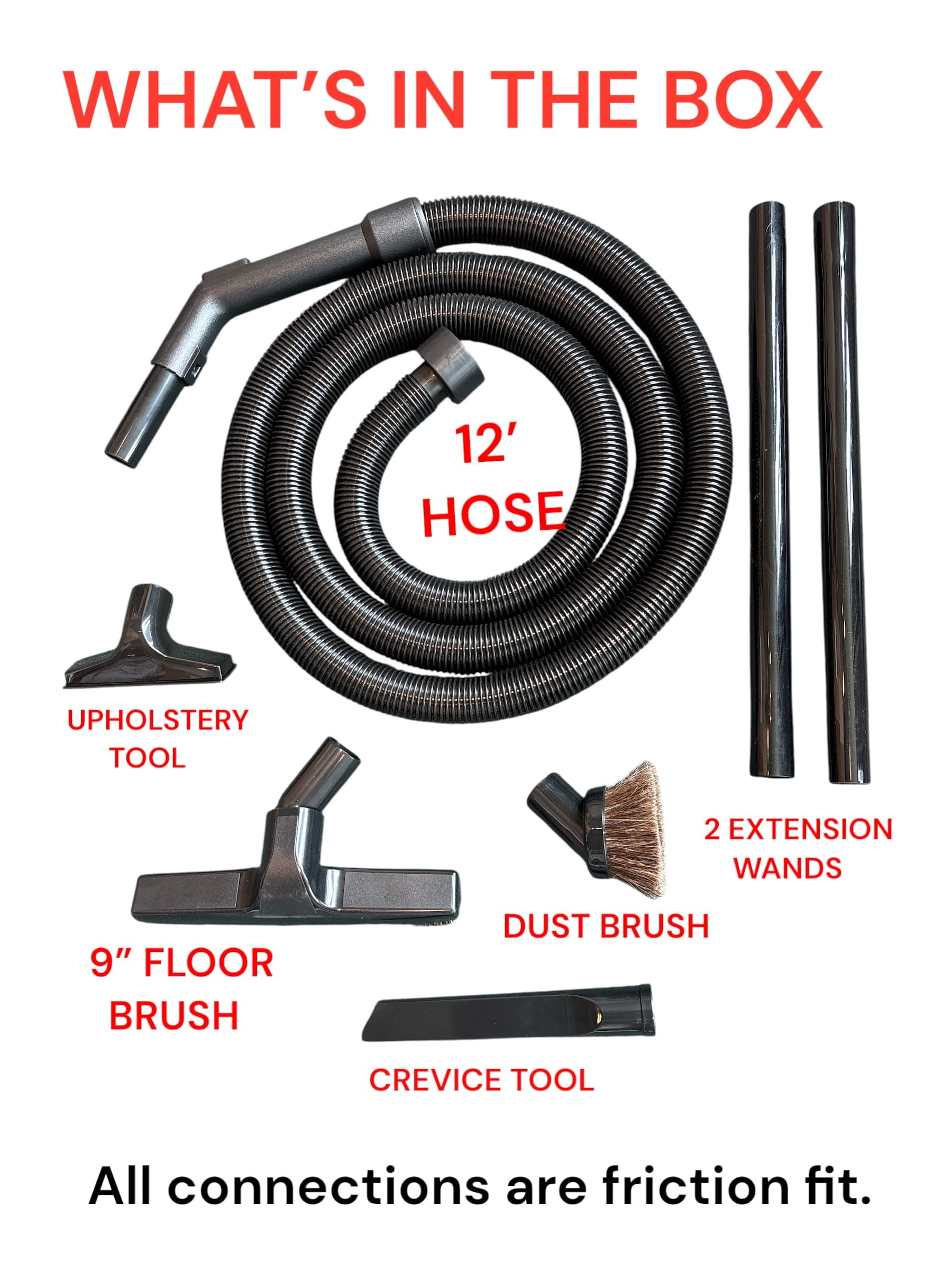 Compatible Replacement for Some Shop Vac and Ridgid Style Vacuum Cleaners Crushproof Commercial Grade Hose with Tool Set. Has 2 1/4" Machine End Coupling and Uses the Standard 1 1/4" Hose At
