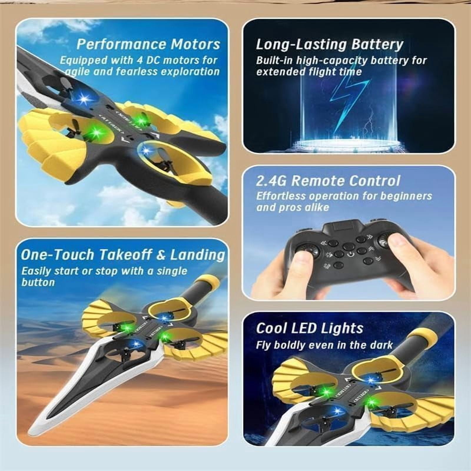 Remote Flying Sword – (Hand Wave/Controller Mode) 2025 New Stunt Flying Sword, Magic-Control Immortal, Stunt Remote-Controlled, 3-Speed Control, Lightweight Easy to Fly Rc Glider (Gold, Battery of 2)