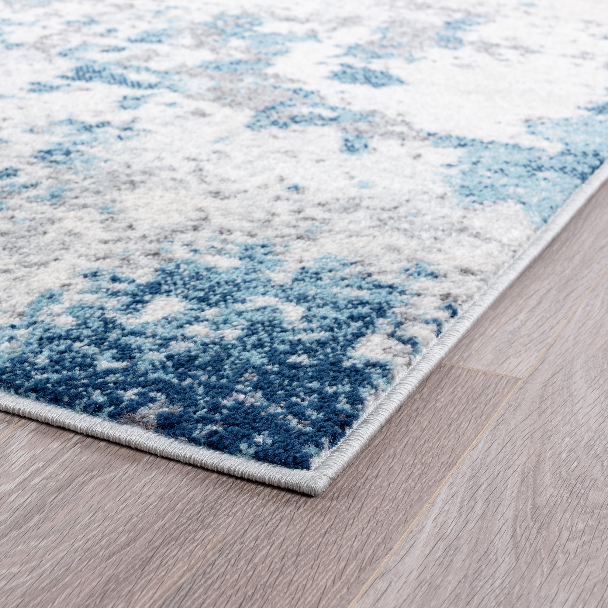Diamond Contemporary 8' x 10' Blue and Cream Polypropylene Indoor Area Rug