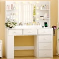 thumbnail image 2 of Ktaxon Lighted Makeup Vanity with 6 Drawers, Get Ready with Me Vanity Table Set w/ Charging Station, Side Rack, White, 2 of 9