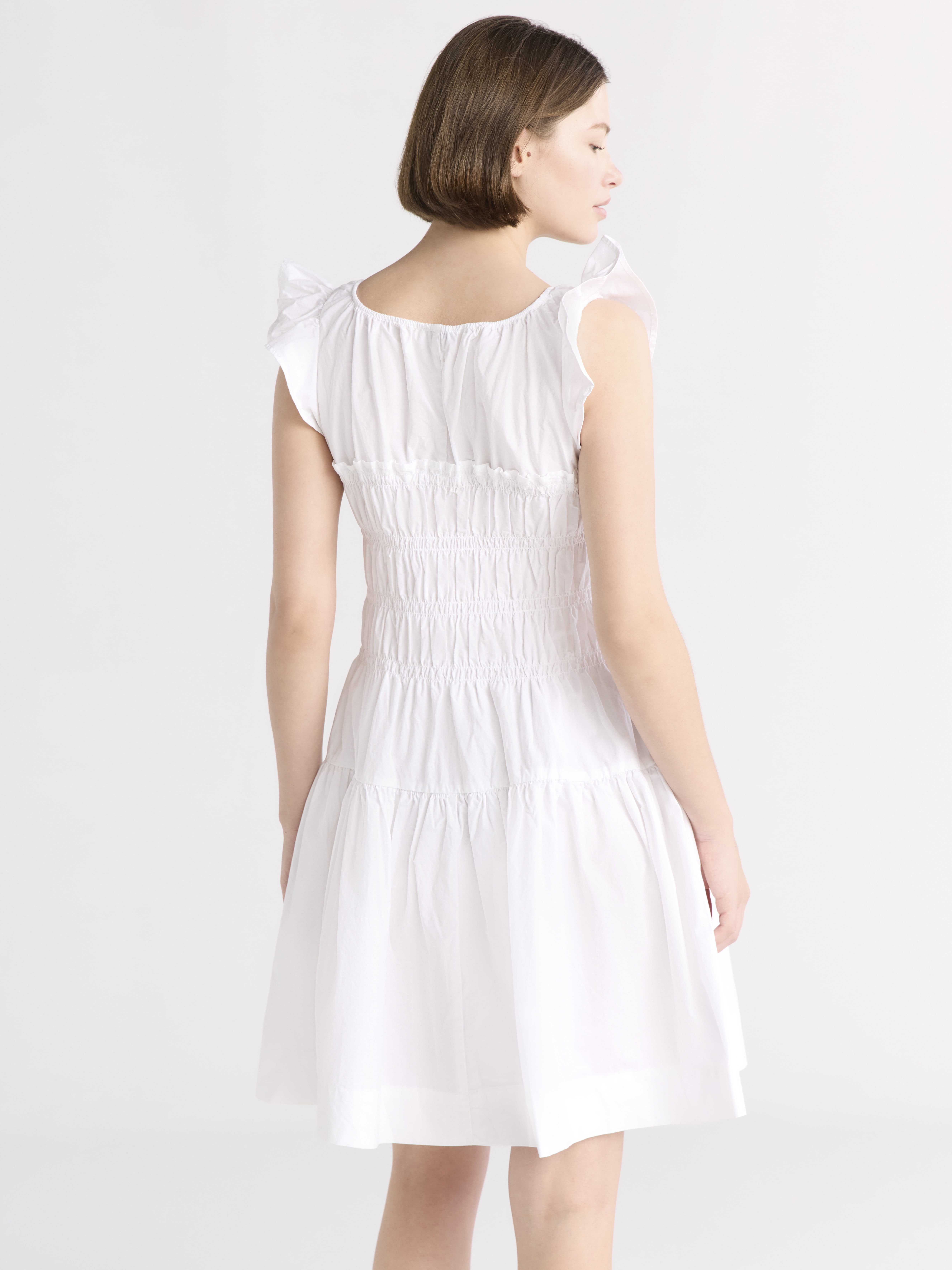 Free Assembly Women's and Women’s Plus Smocked Cotton Mini Dress with Flutter Sleeves, Sizes XS-4X