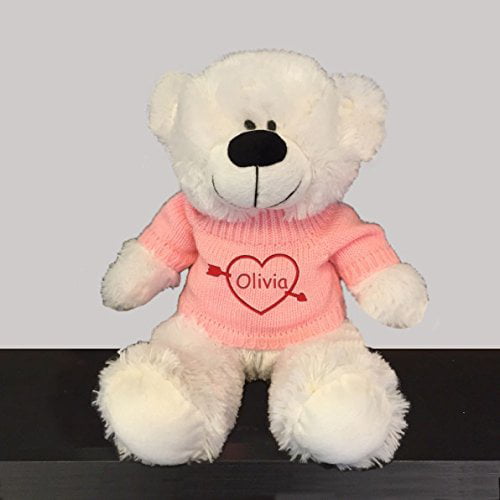 Personalized Heartstruck Snuggle Teddy Bear White 12 Inch Pink
