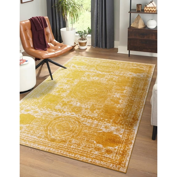 Unique Loom Bromley Collection Area Rug - Wells (9' x 12' 2" Rectangle Yellow/Ivory)